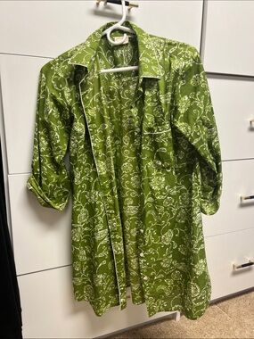 Olive Green Floral Women's Swim Coverup Shirt
